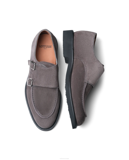 Baltimore Calf Suede Monk Shoes Lottusse Men Grey Footwear L4RH165