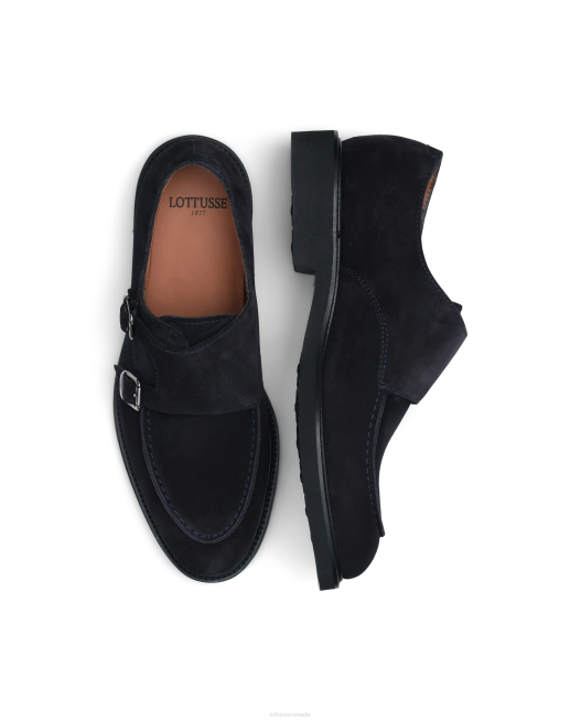 Baltimore Calf Suede Monk Shoes Lottusse Men Navy Footwear L4RH166