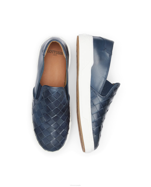 Torino Calf Mesh Leather Sneakers Lottusse Men Marine Blue Footwear L4RH118