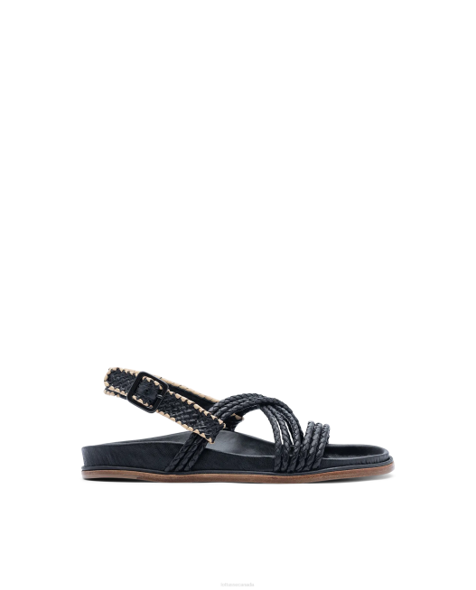 Etnic Braided Goat Sandals Lottusse Women Black Footwear L4RH251