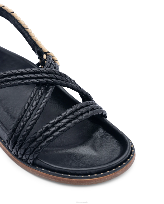 Etnic Braided Goat Sandals Lottusse Women Black Footwear L4RH251