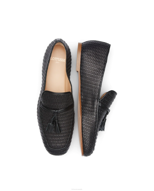 GOYA Woven Calf Leather Loafers Lottusse Women Black Footwear L4RH275